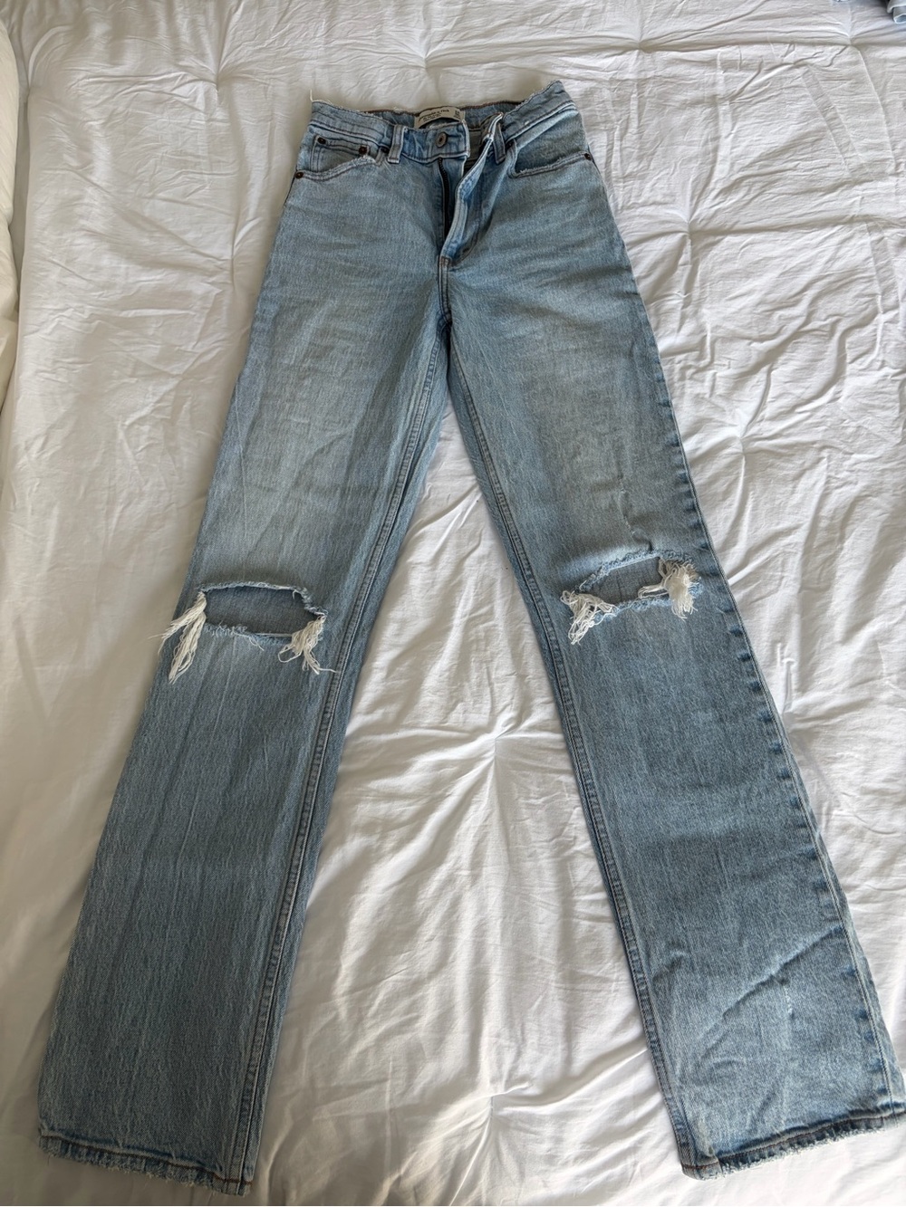 Abercrombie & Fitch Light Blue Distressed Straight Leg Jeans